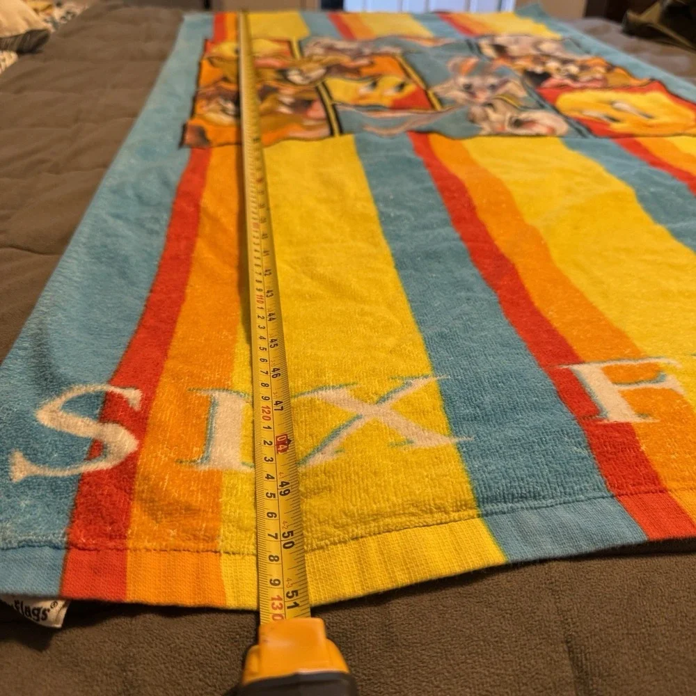 Vintage Looney Tunes Six Flags Beach Towel Tweety Bugs Bunny Taz 51x27.5